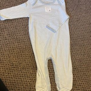 Burt's Bees Baby Blue and White Striped Footie